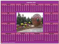 Calendrier 2021 photo annuel à imprimer, fond rose, format paysage, sous-main ou mural