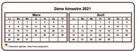 Calendrier 2021 à imprimer bimestriel, format mini de poche, horizontal, fond blanc