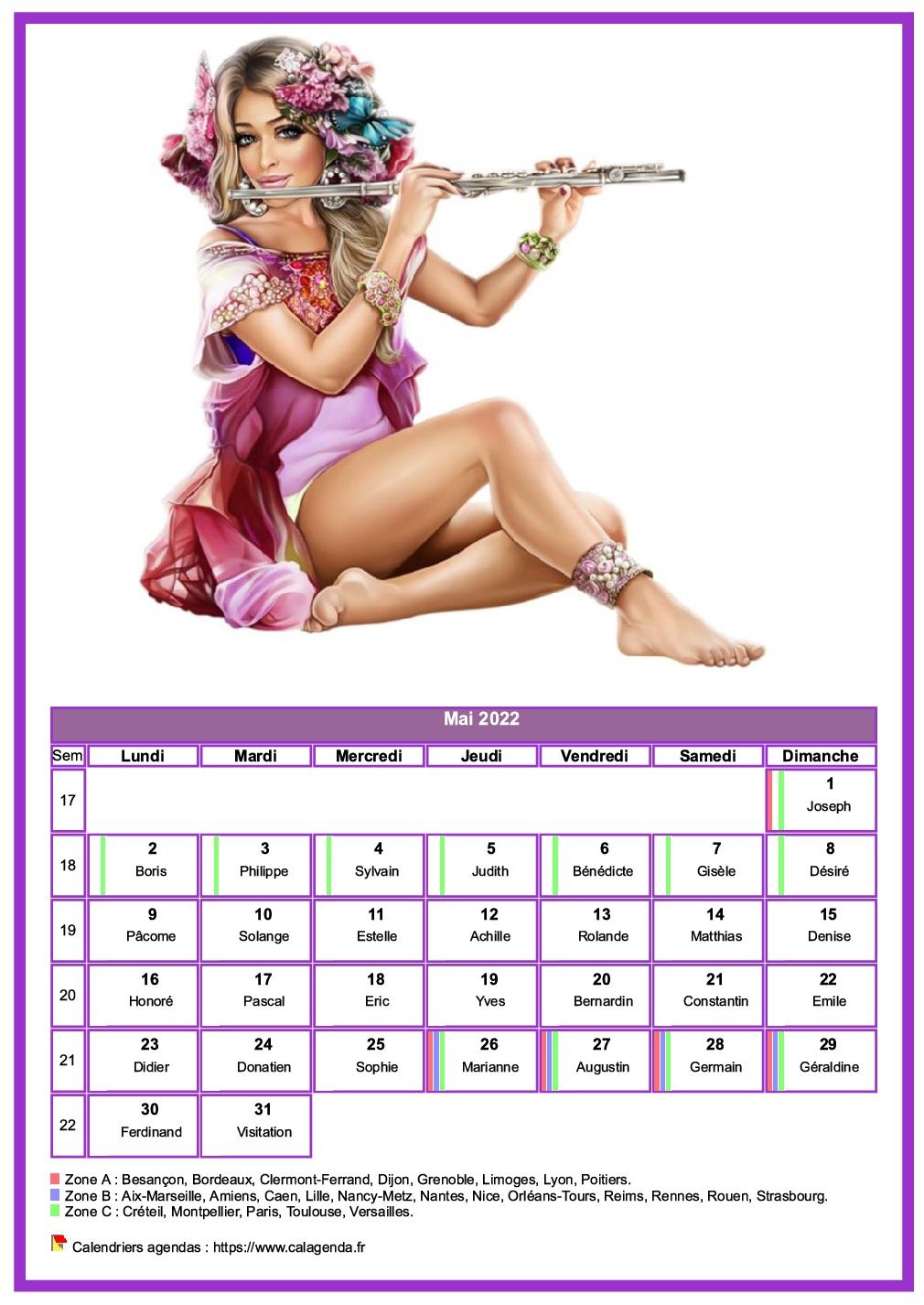 Calendrier mai 2022 femmes