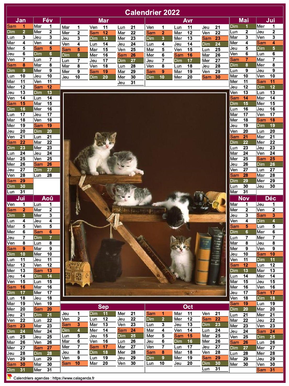 Calendrier 2022 annuel portrait style postes