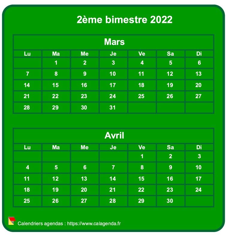 Calendrier 2022 à imprimer bimestriel, format mini de poche, vertical, fond vert Calendrier 2022 à imprimer bimestriel, format mini de poche, vertical, fond vert