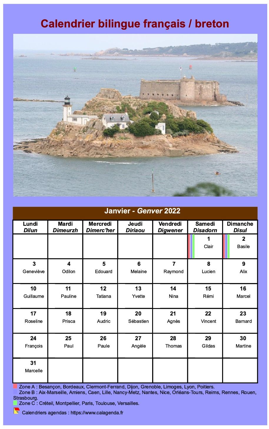 Calendrier mensuel 2022 breton Calendrier mensuel 2022 breton