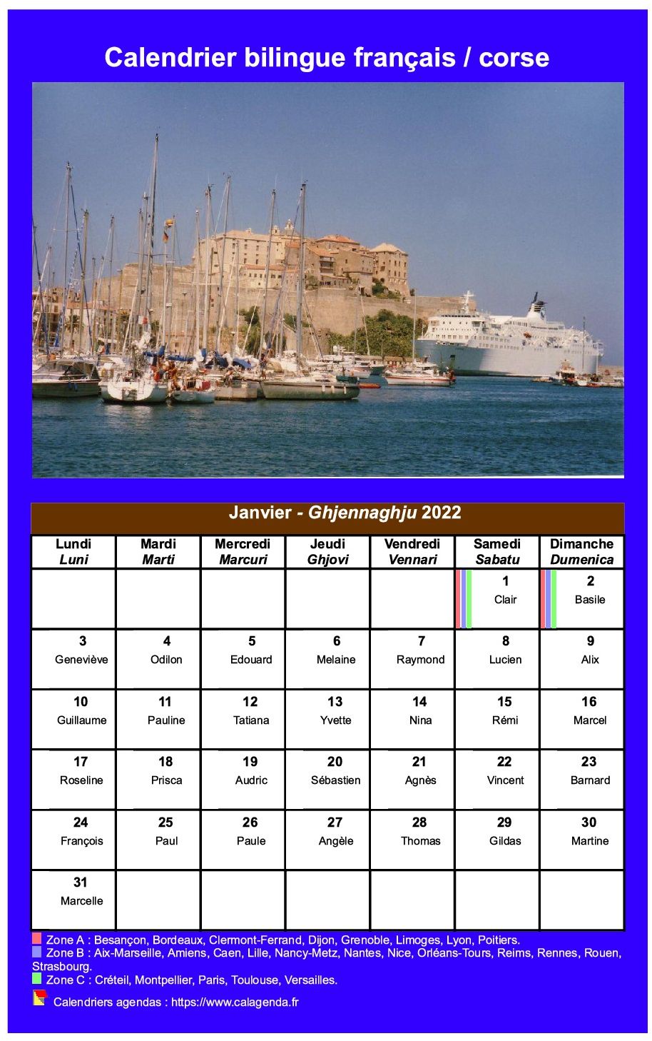 Calendrier mensuel 2022 corse Calendrier mensuel 2022 corse