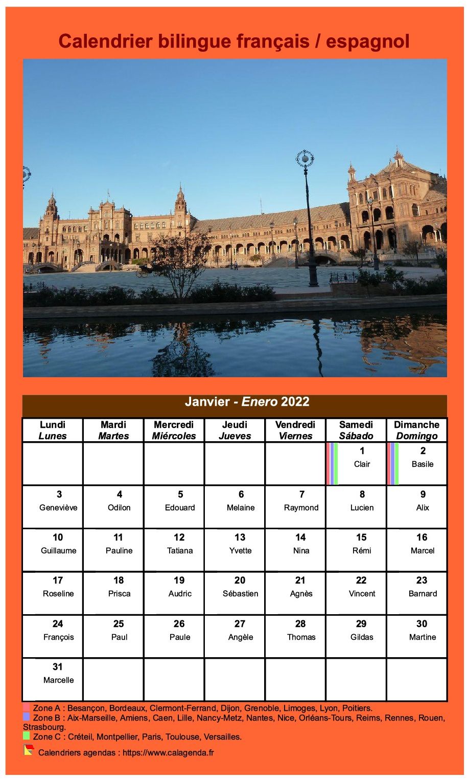 De Janvier à Décembre 2021 Calendrier de Bureau 12 Mois Erik® Calendrier Mensuel 2021 Générique Espagnol 