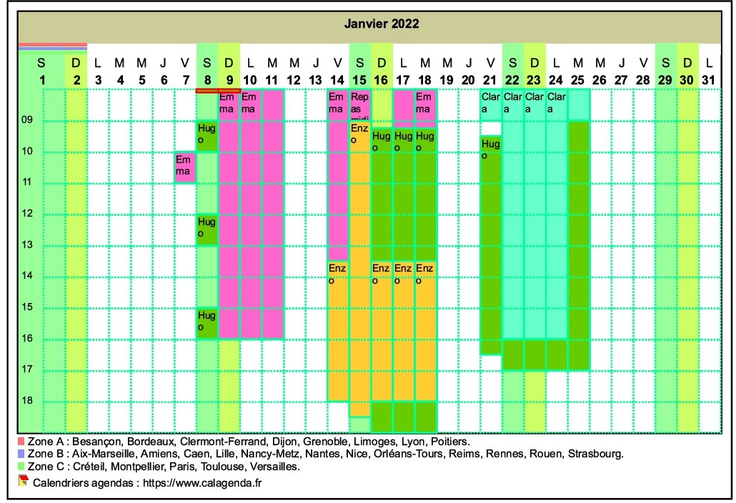 Calendrier planning horizontal mensuel avec la grille des horaires Calendrier planning horizontal mensuel avec la grille des horaires