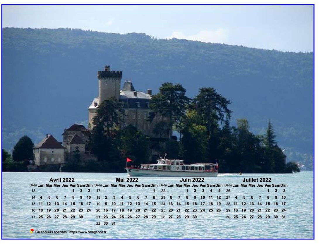 Calendrier à imprimer de quatre mois, format paysage, incrusté sur la partie inférieure d'une photo