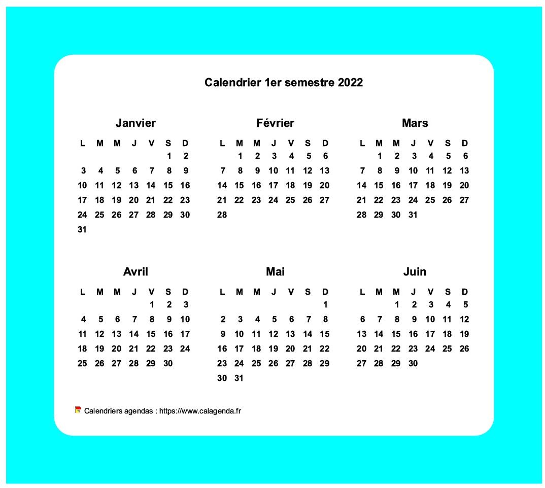 Calendrier 2022 semestriel avec bordure