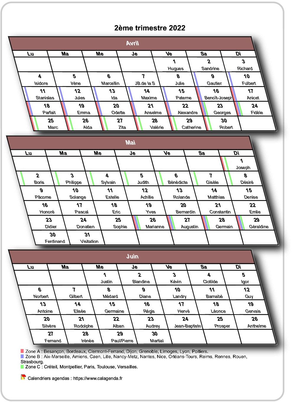 Calendrier 2022 trimestriel 3D