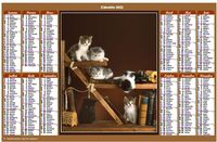 Calendrier annuel de style calendrier des postes avec des chats