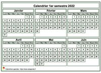 Calendrier 2022 à imprimer, semestriel, format mini de poche, fond blanc