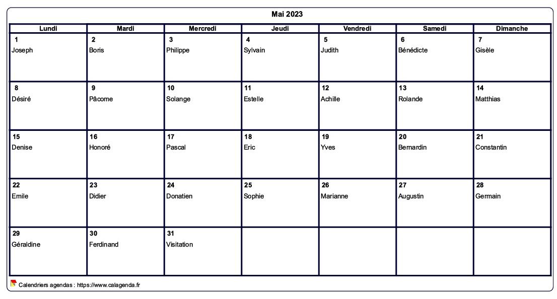 Calendrier 2023 à imprimer gratuit