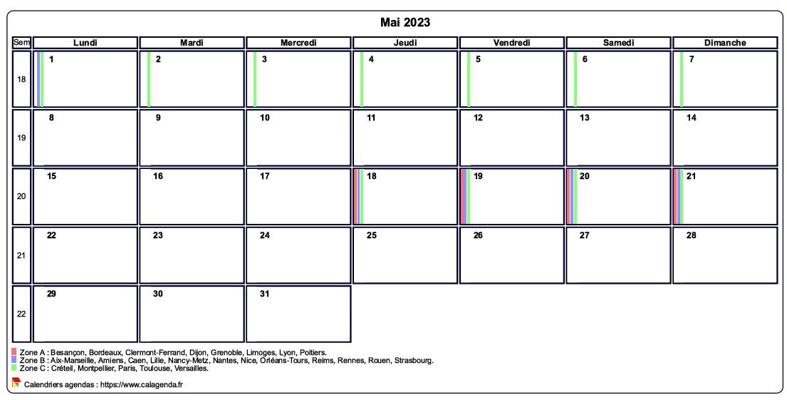 Calendrier mai 2023 personnalisable avec les vacances scolaires Calendrier mai 2023 personnalisable avec les vacances scolaires