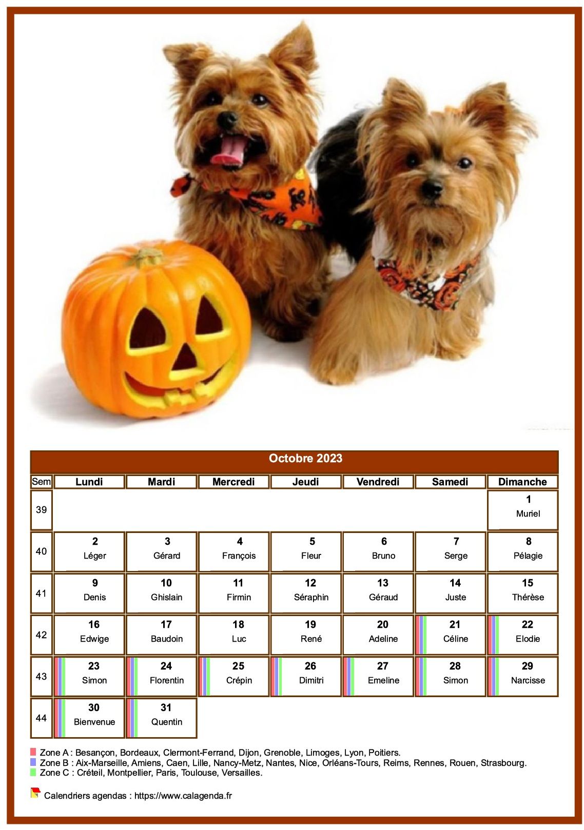 Calendrier octobre chiens