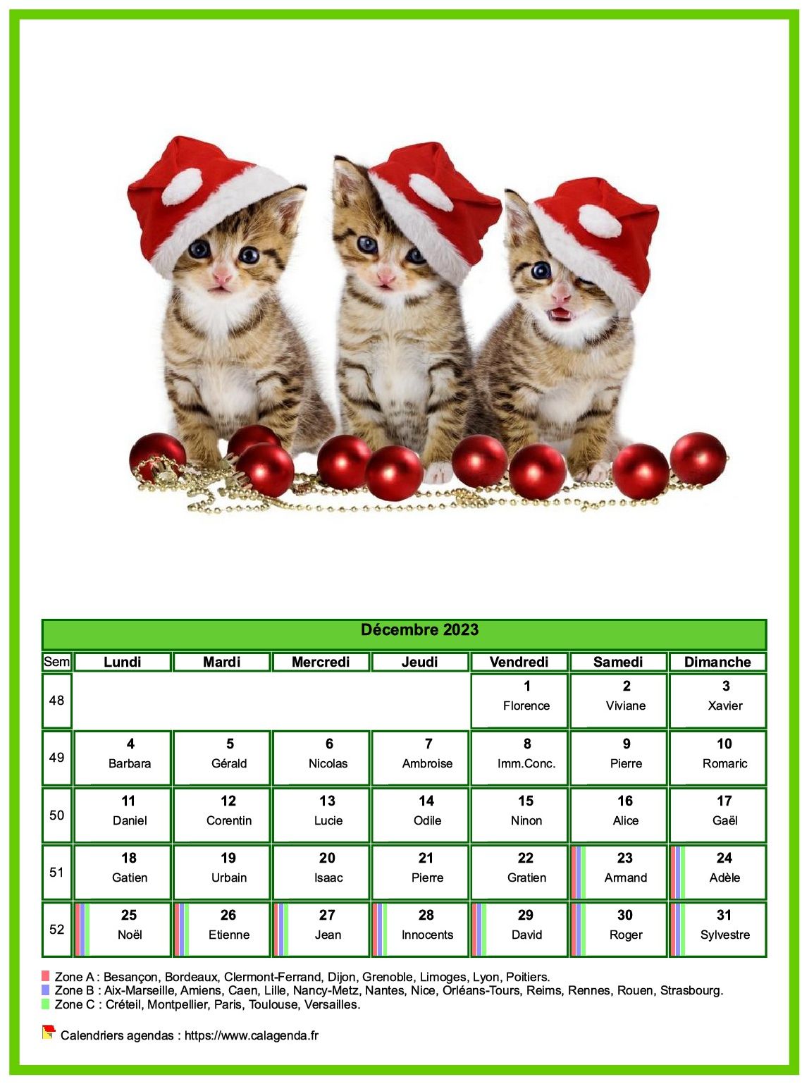 Calendrier décembre 2023 chats