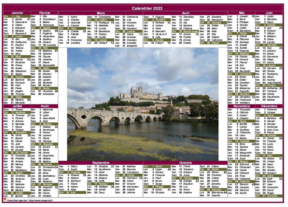 Calendrier 2023 annuel paysage style postes Calendrier 2023 annuel paysage style postes
