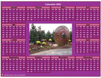 Calendrier 2023 photo annuel à imprimer, fond rose, format paysage, sous-main ou mural