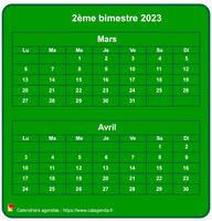 Calendrier 2023 à imprimer bimestriel, format mini de poche, vertical, fond vert