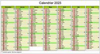 Calendrier semestriel 2023 de sept mois (décembre à juin et juillet à janvier)