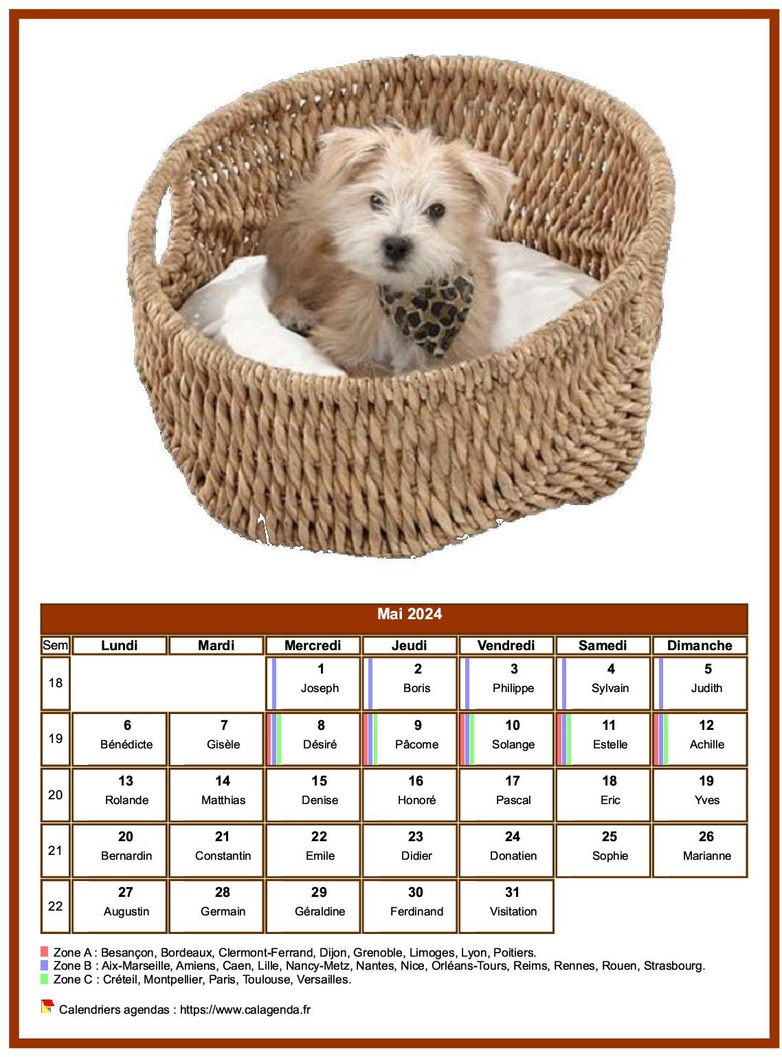 Calendrier mai 2024 chiens