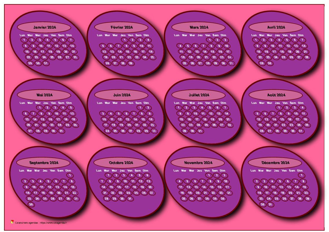 Calendrier 2024 annuel 3D, tout en cercles