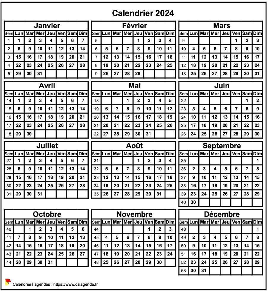 Calendrier 2024 format portrait