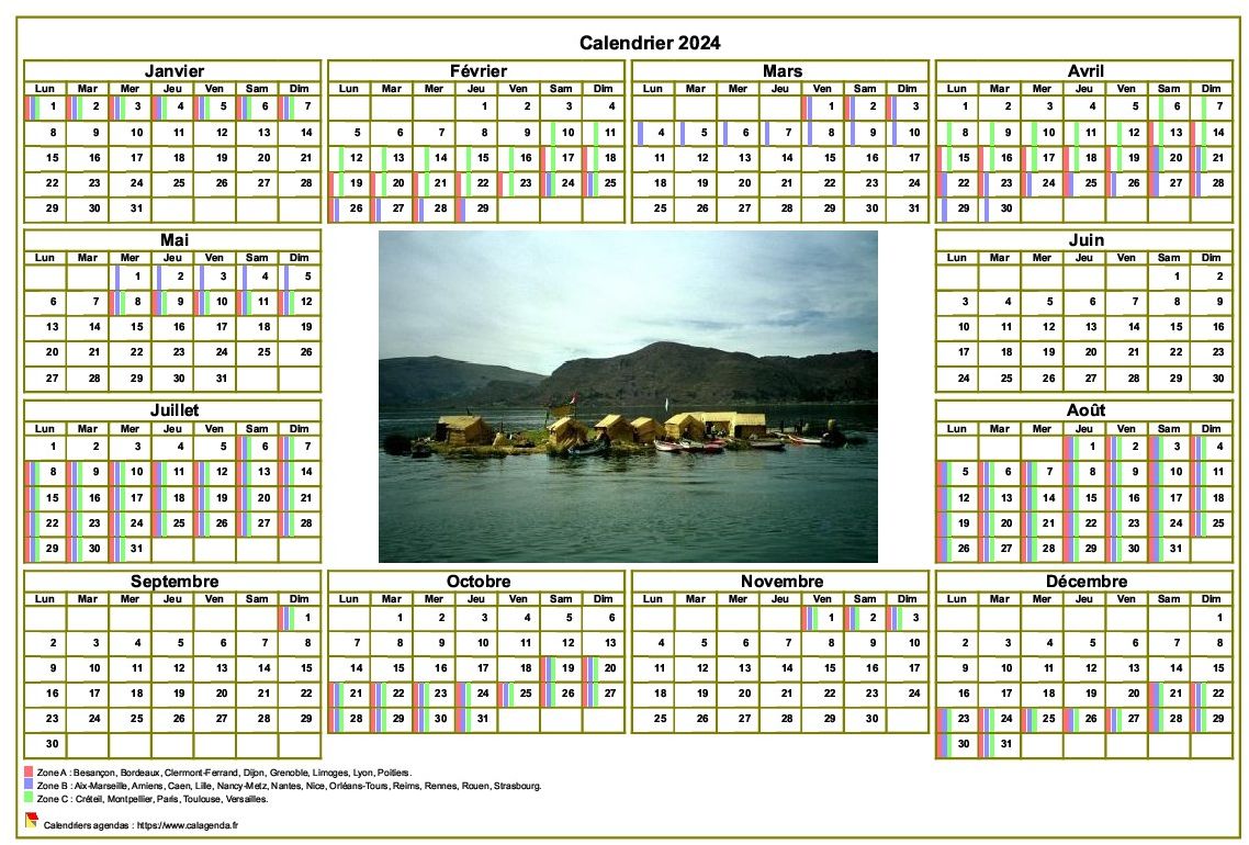 Calendrier 2024annuel avec photo, agenda synthétique, format paysage, sous-main ou mural Calendrier 2024annuel avec photo, agenda synthétique, format paysage, sous-main ou mural