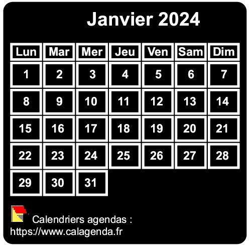 Calendrier mensuel à imprimer, fond noir, taille mini, format poche, spécial portefeuille