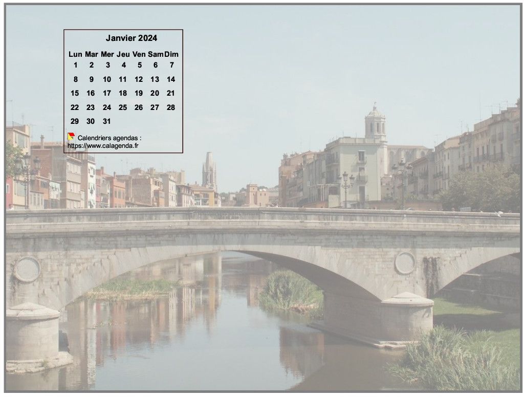 Calendrier mensuel 2024 à imprimer, incrusté en haut à gauche d'une photo