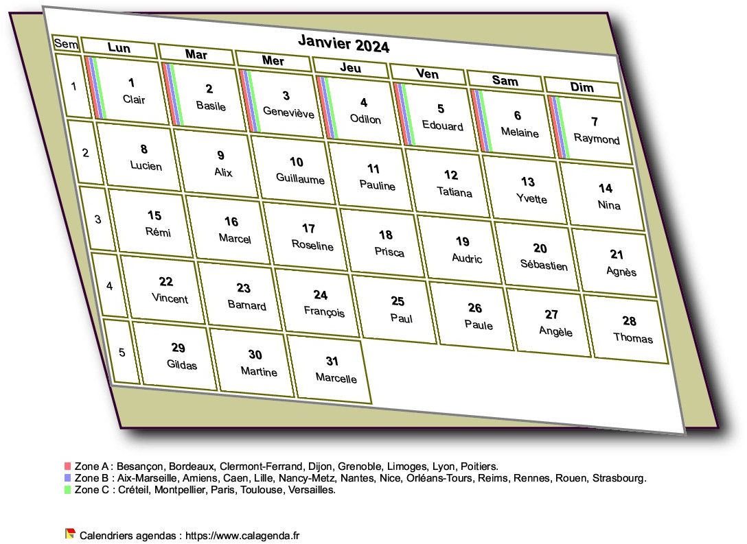 Calendrier mensuel 2024 à imprimer, style 3D