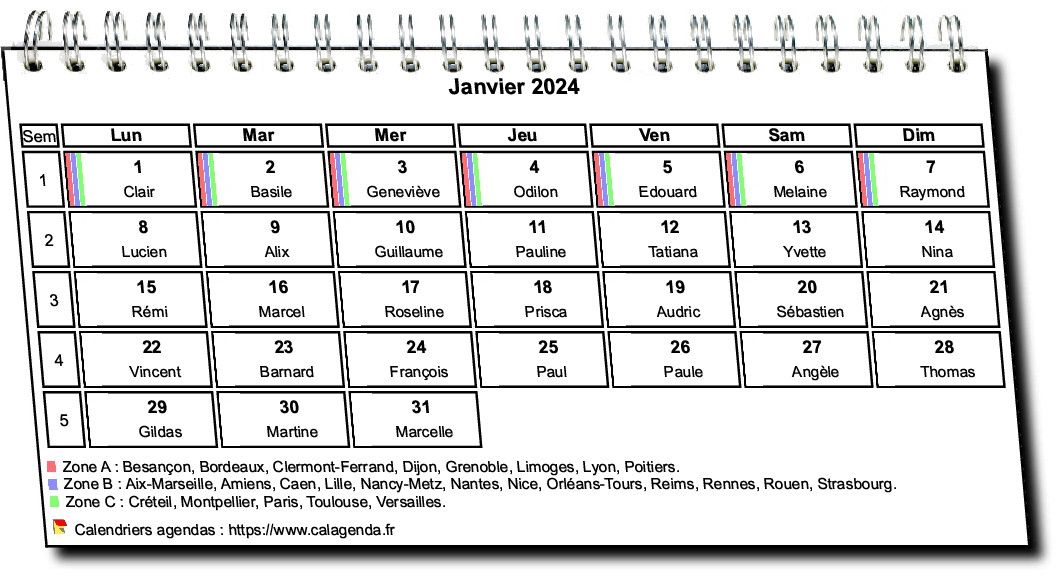 Calendrier mensuel 2024 à spirales