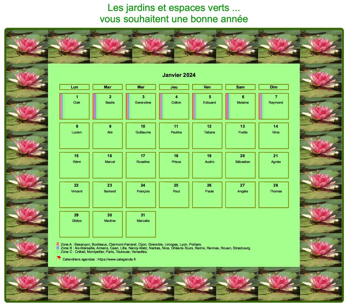 Calendrier 2024 agenda décoratif mensuel, cadre avec motifs nénuphars Calendrier 2024 agenda décoratif mensuel, cadre avec motifs nénuphars