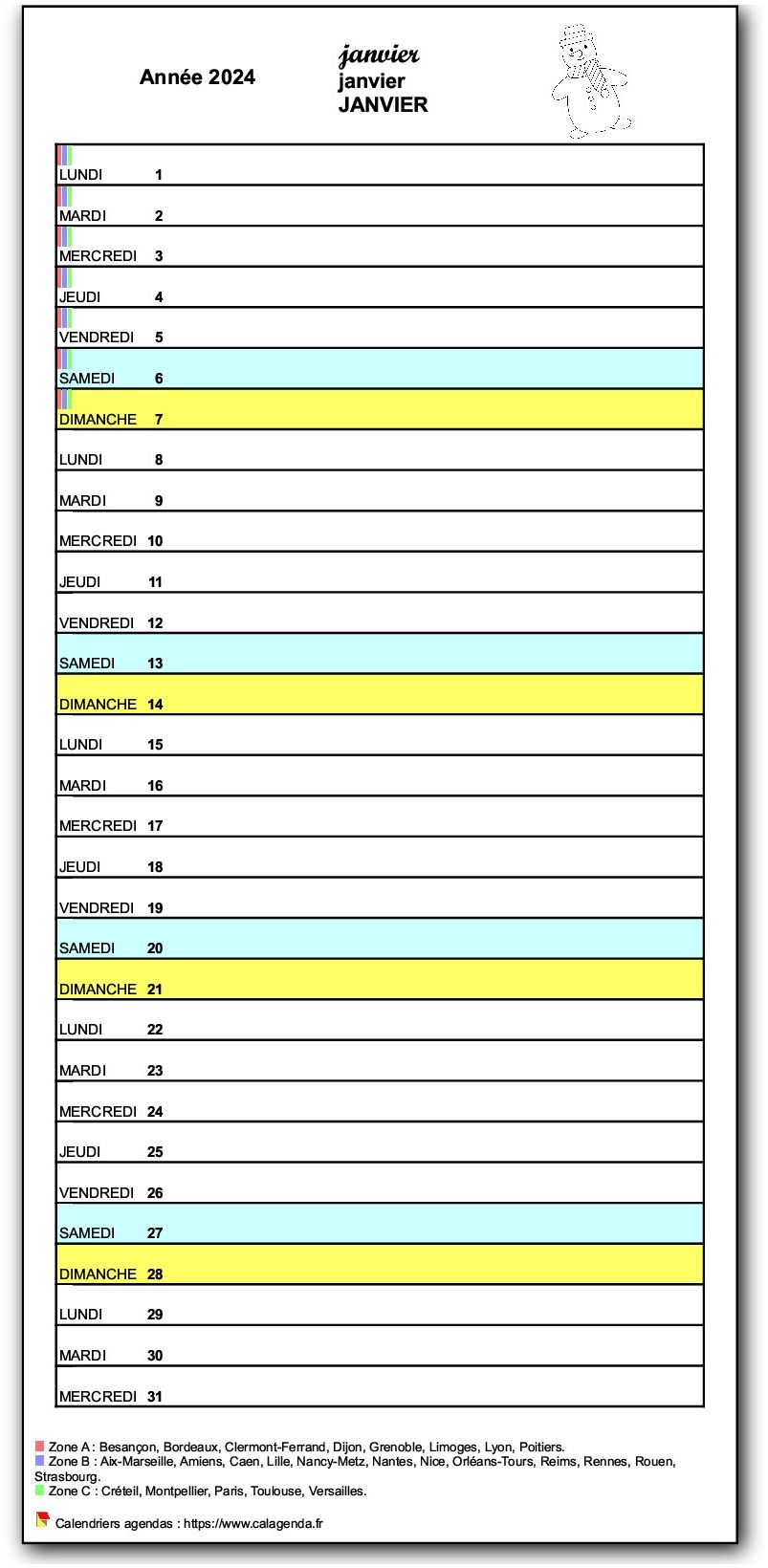 Calendrier mensuel 2024 agenda scolaire école primaire