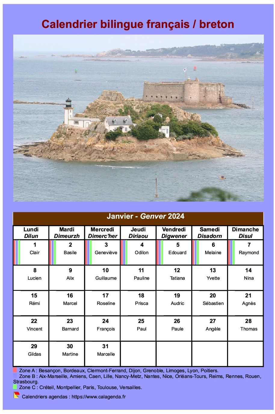 Calendrier mensuel 2024 breton Calendrier mensuel 2024 breton