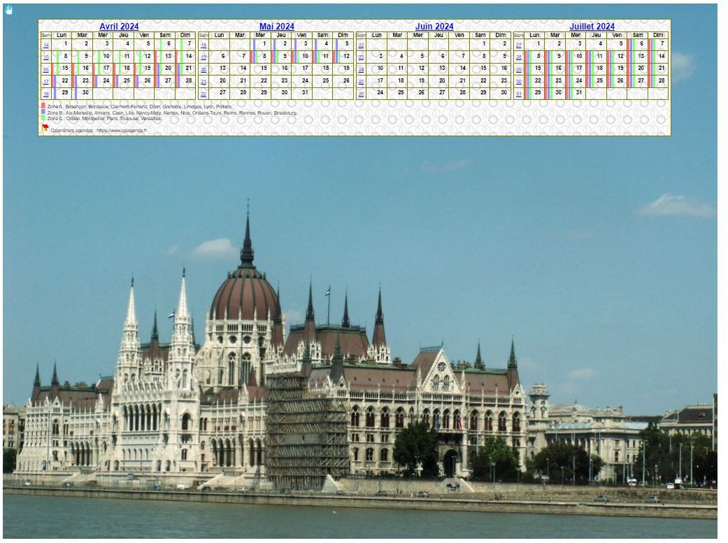 Calendrier à imprimer de quatre mois, format paysage, au dessus de la partie supérieure d'une photo