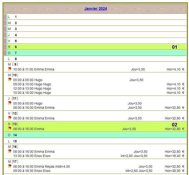 Calendrier planning vertical Calendrier planning vertical