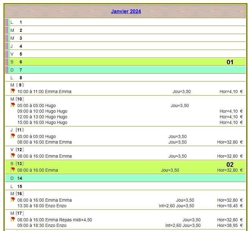 Calendrier planning vertical