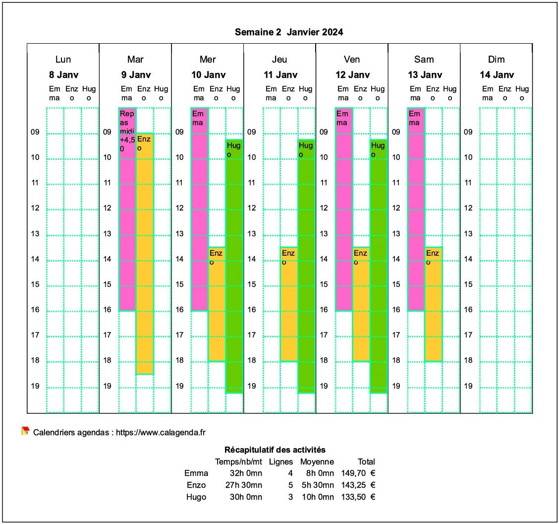 Planning assistante maternelle hebdomadaire horizontal Planning assistante maternelle hebdomadaire horizontal