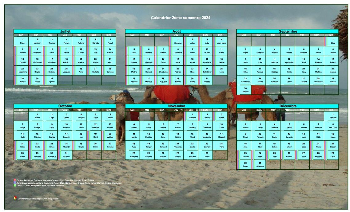 Calendrier 2024 à imprimer semestriel, format paysage, avec photo Calendrier 2024 à imprimer semestriel, format paysage, avec photo