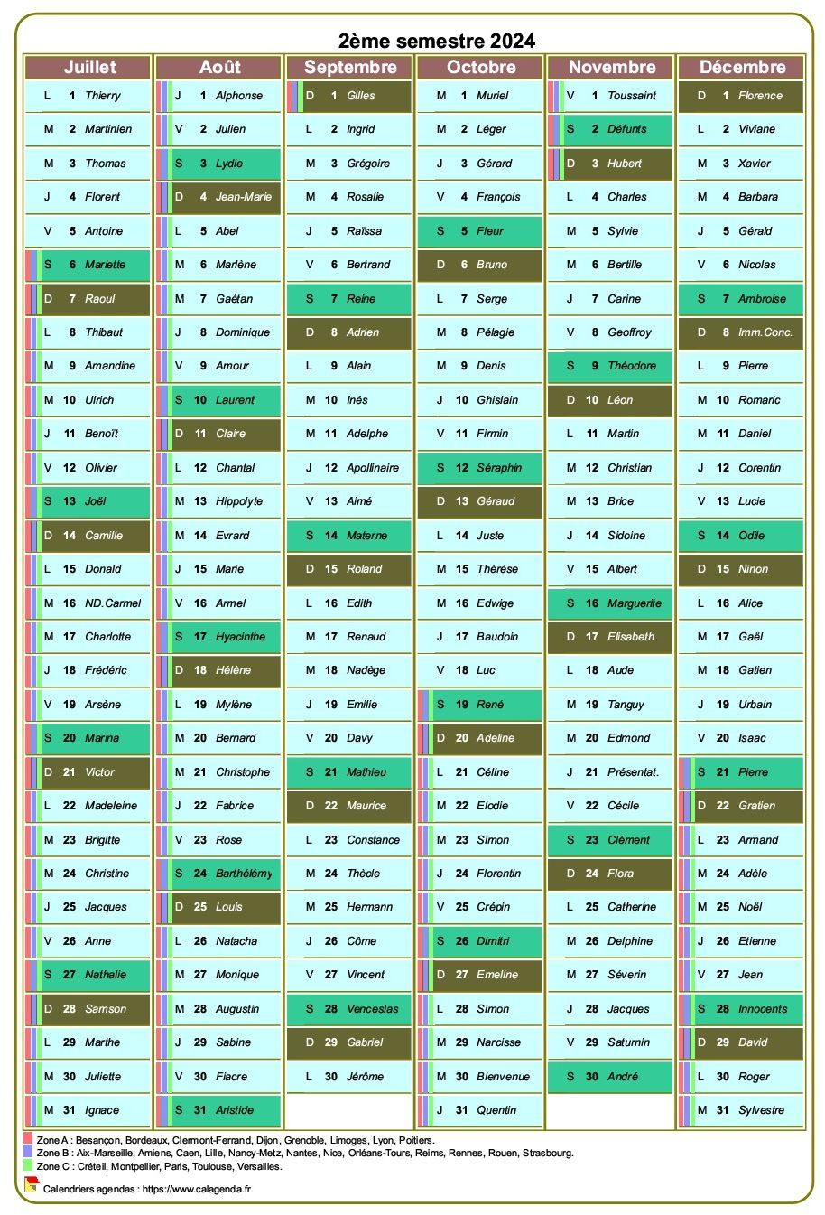 Modèle par défaut du calendrier agenda semestriel, une colonne par mois Modèle par défaut du calendrier agenda semestriel, une colonne par mois