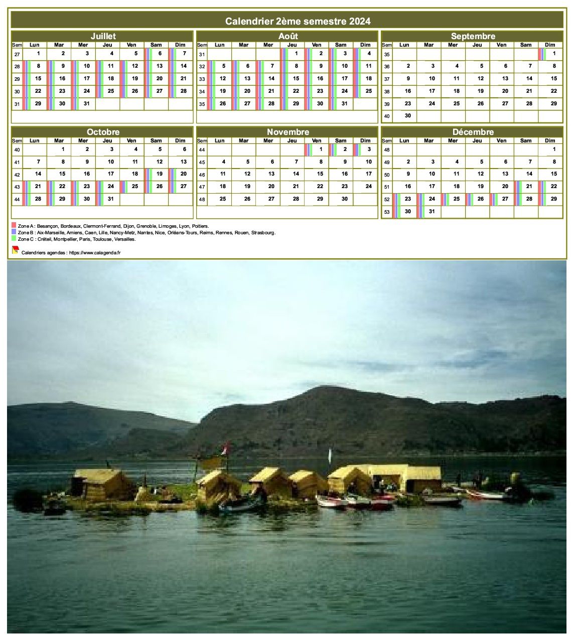 Modèle par défaut du calendrier agenda semestriel, 3 colonnes, un trimestre par ligne