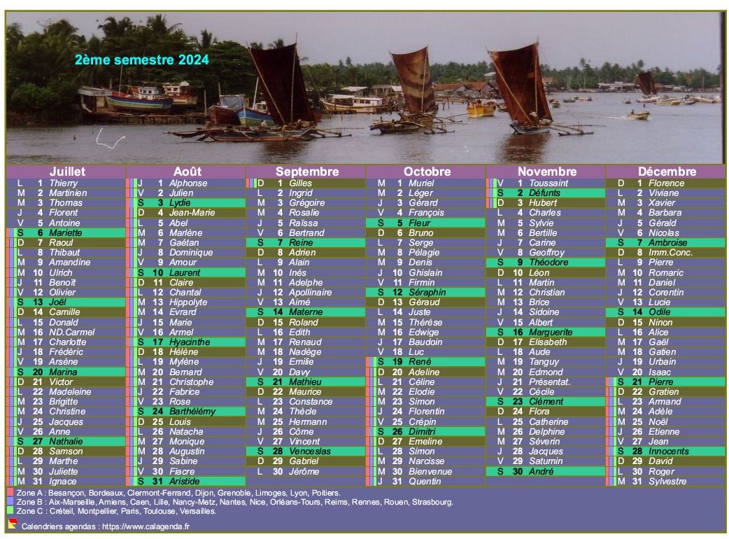 Calendrier 2024 semestriel avec photo dans le titre