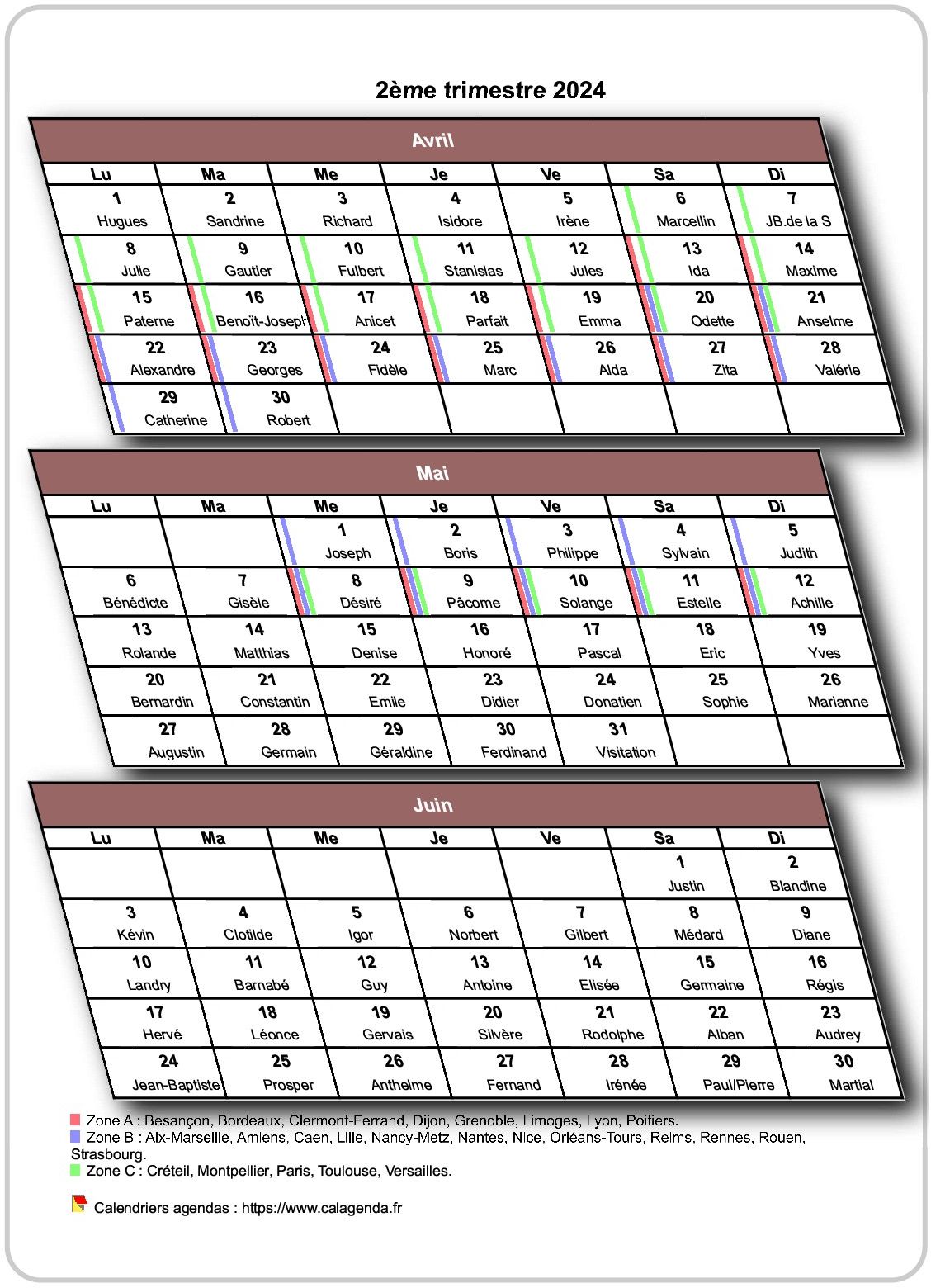 Calendrier 2024 trimestriel 3D