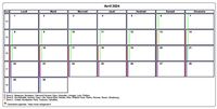 Choisissez les zones des vacances scolaires à afficher dans ce calendrier d'avril 2024
