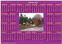 Calendrier photo annuel à imprimer, fond rose, format paysage, sous-main ou mural