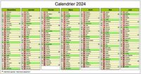 Calendrier semestriel 2024 de sept mois (décembre à juin et juillet à janvier)