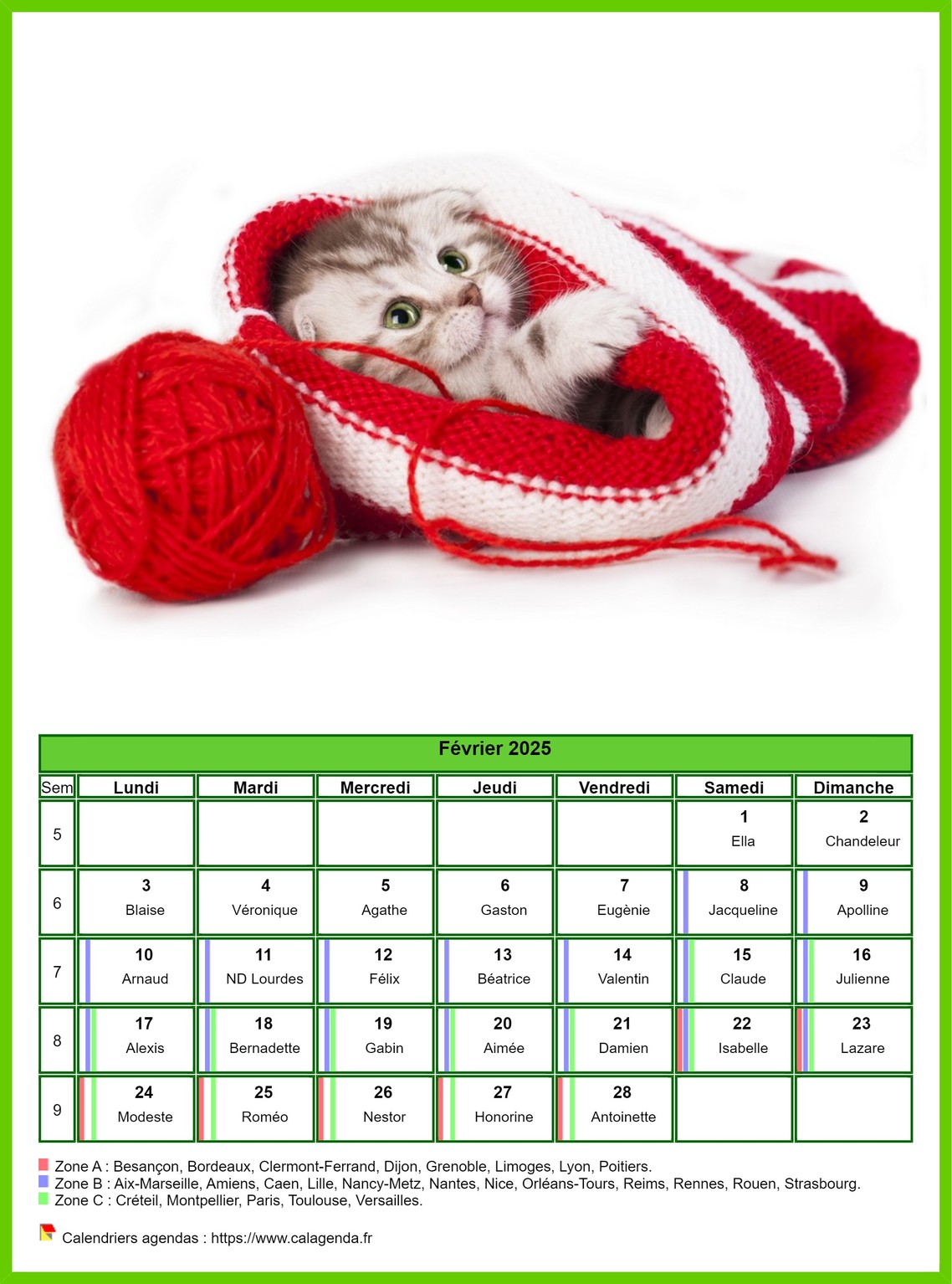 Calendrier février 2025 chats