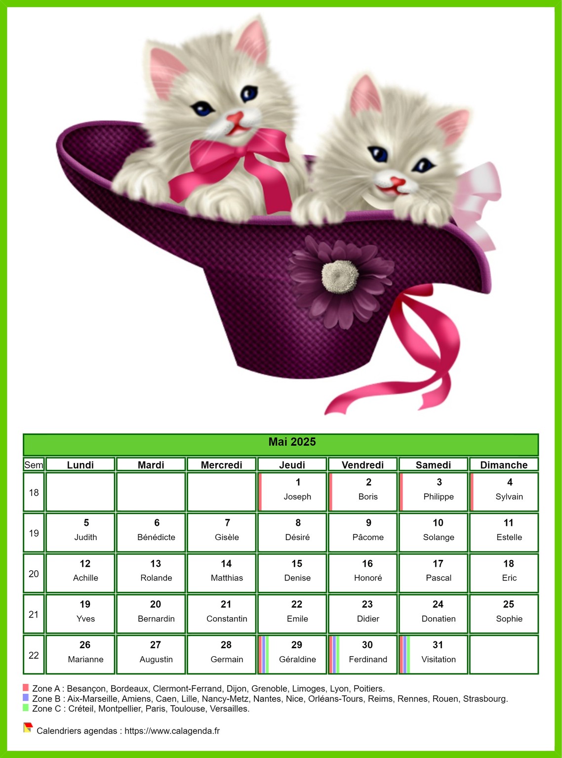 Calendrier mai 2025 chats