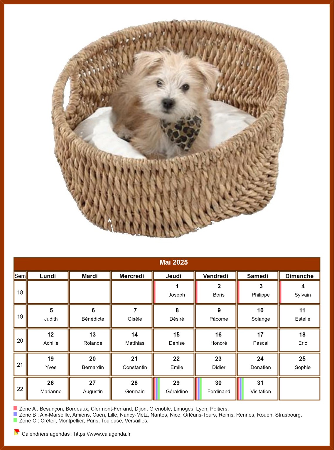 Calendrier mai 2025 chiens