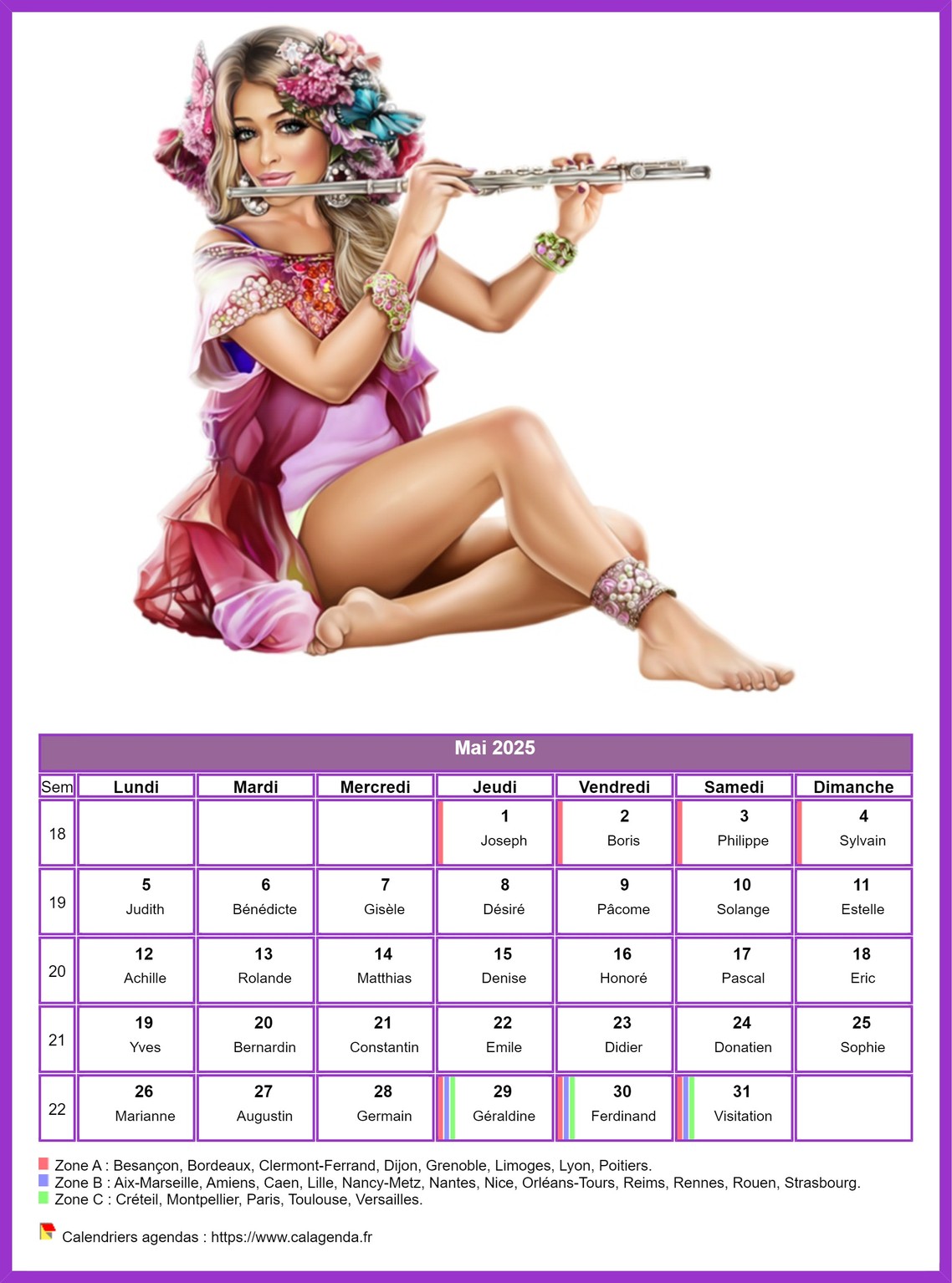 Calendrier mai 2025 femmes