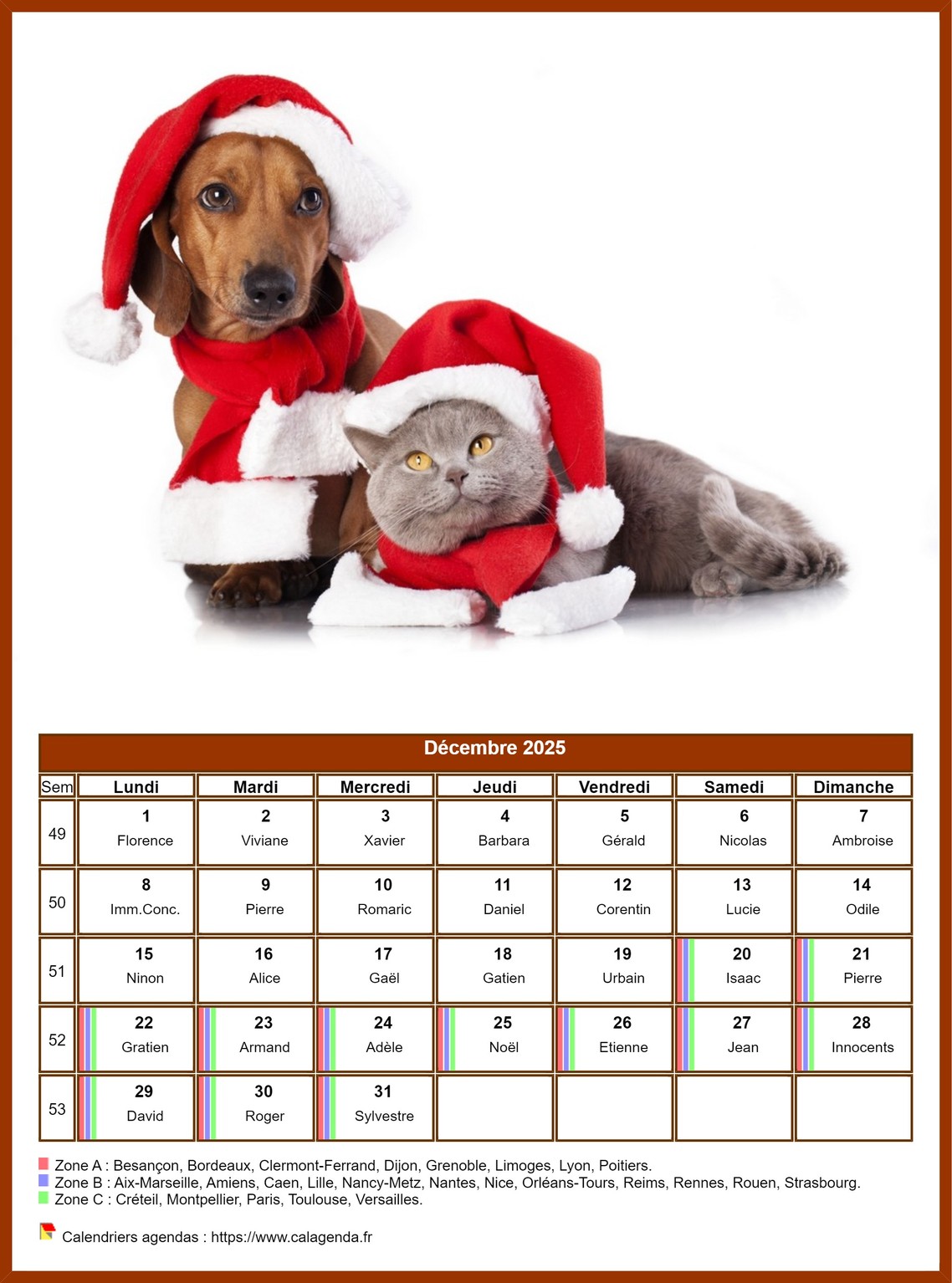 Calendrier décembre 2025 chiens